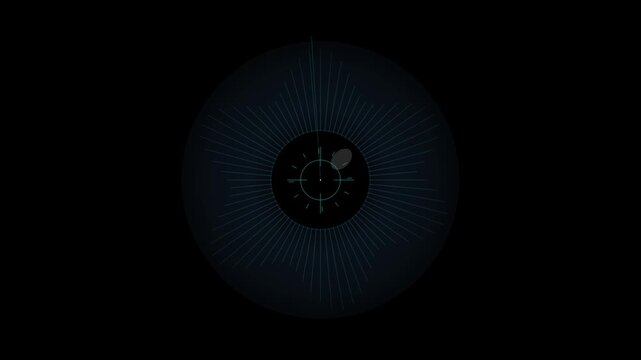 Digital radar scanning animation with circular interface on dark background