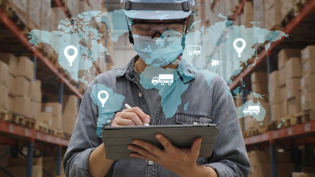 Industrial supply chain specialist analyzing global warehouse logistics