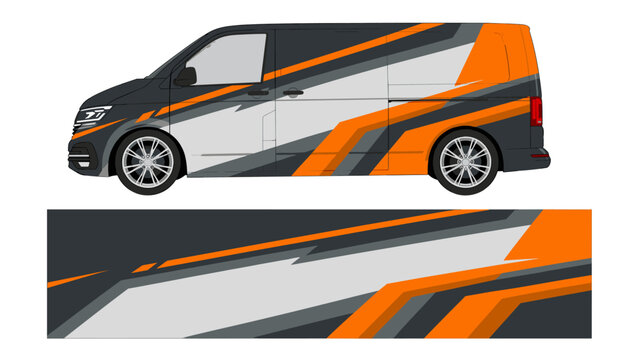 Gray and orange diagonal stripe van livery design.