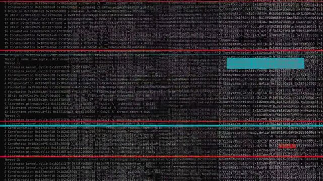 Programming Code Glitch Scroller with Red and Blue Data Blocks for Cyber Hacking Visuals and System Error Overlays