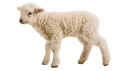 Fototapeta premium Fluffy white lamb with curly wool, isolated on transparent background