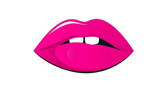 Glossy hot pink lips with visible teeth, isolated on transparent background