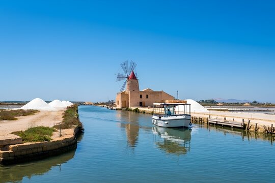 イタリア、トラパニの塩田風景02
