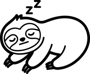 Cute cartoon sloth sleeping peacefully, simple line art, vector illustration © samsu