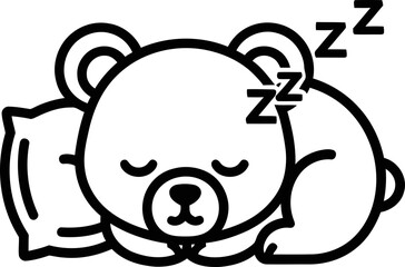 Cute Sleeping Bear Cub on Pillow, Zzz Symbols, Black and White Line Art © samsu