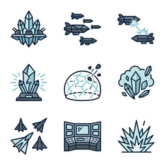 Obraz premium Futuristic technology and military defense line icon set