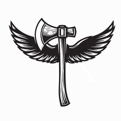 Fototapeta premium Winged Hatchet Forestry Logo Vector Isolated On White Background
