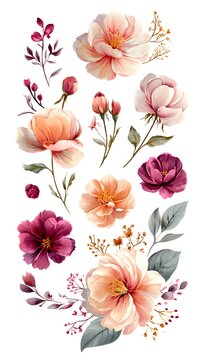 Delicate Watercolor Floral Arrangement with Peonies and Blossoms