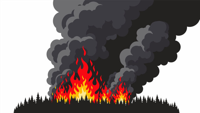 A massive fire burns across a field with dark smoke rising upwards quickly outside.