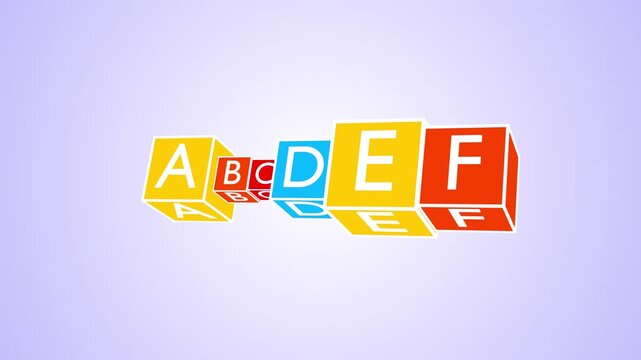Colorful 3D Alphabet Blocks Animation Educational Toy Cubes Typography Motion Background. 4K