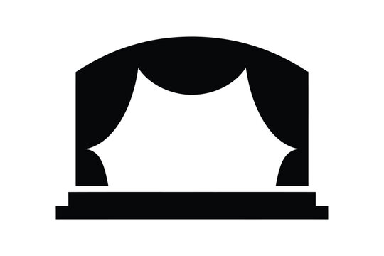 Minimalist Black And White Stage Icon With Elegant Curtains And Simple Proscenium Arch Design Element For Performing Arts Graphics Or Entertainment Industry Related Digital Media Asset Stock Vector Fi