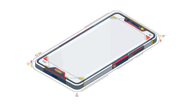 Modern Smartphone Isometric View with Technical Details and Dimensions