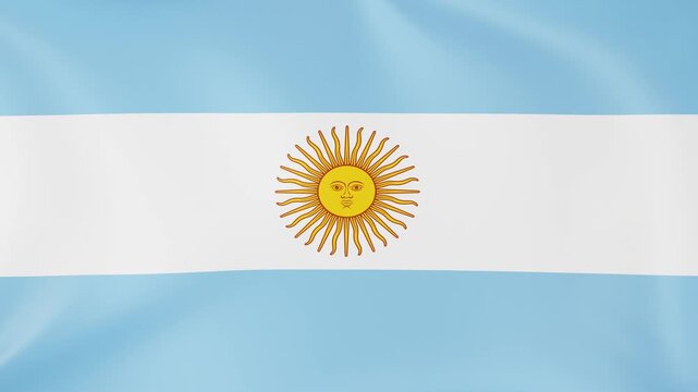 Argentina national flag waving gracefully. 4K realistic 3D animation seamless loop filling the screen. Ideal for international sports events, travel promos, and patriotic national celebrations.