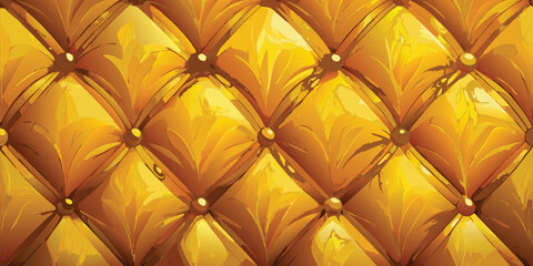 Fototapeta premium Golden quilted leather texture with shiny buttons for opulent interior wall decoration upholstery