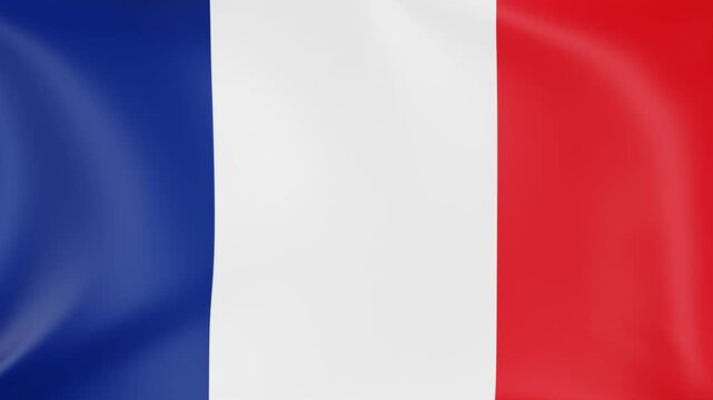 France national flag waving gracefully. 4K realistic 3D animation seamless loop filling the screen. Ideal for international sports events, travel promos, and patriotic national celebrations.