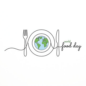 Elegant one line illustration representing global food sustainability and security for World Food Day campaign materials.