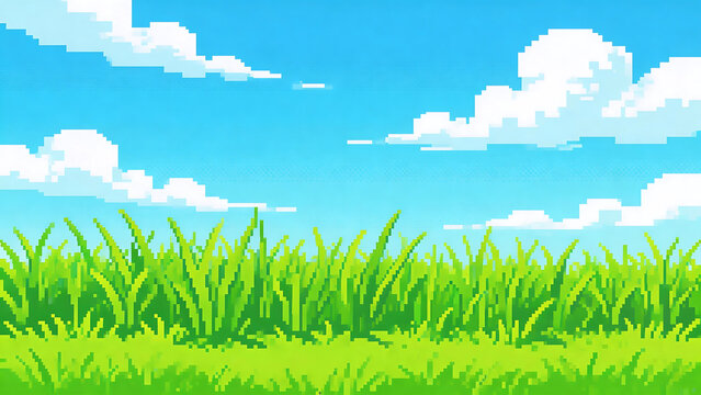 Pixel art of grass and sky