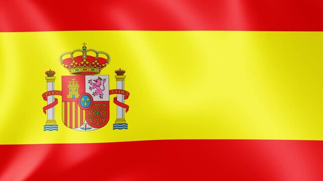 Spain national flag waving gracefully. 4K realistic 3D animation seamless loop filling the screen. Ideal for international sports events, travel promos, and patriotic national celebrations.