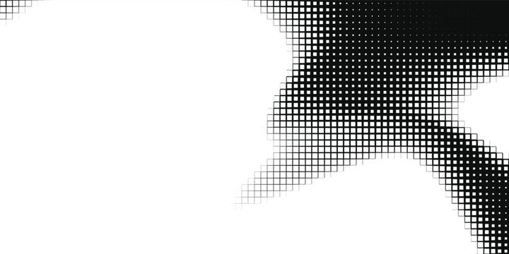 Bitmap halftone banner background with a square dot pattern for retro graphics, glitch effects, digital art, posters, abstract backgrounds, tech design