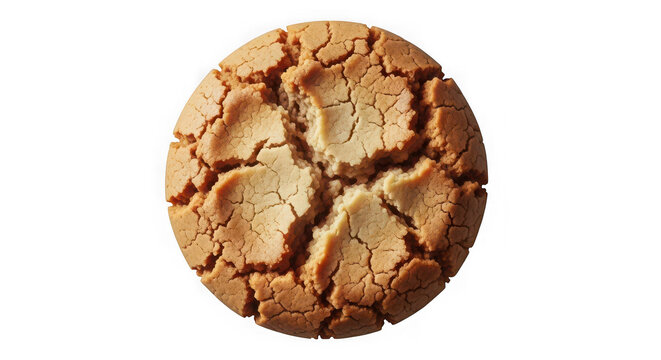 Cracked cookie surface isolated on a transparent background brown