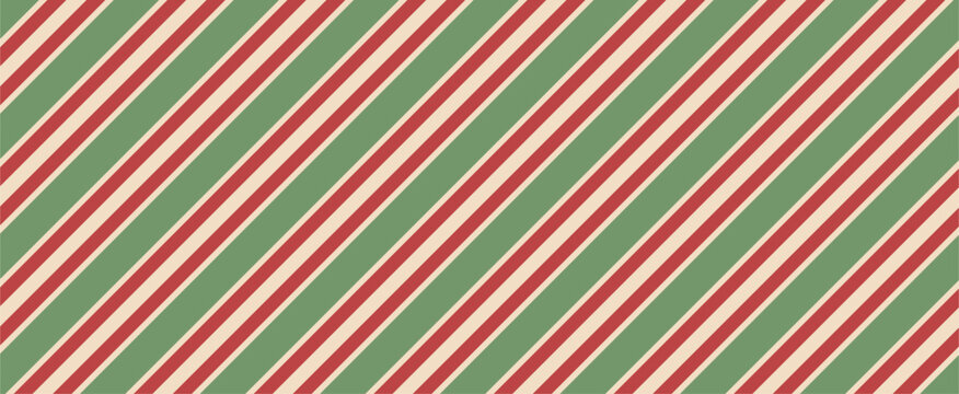 Classic Christmas red and green diagonal stripes seamless pattern background vector illustration, elegant festive parallel geometric lines backdrop for holiday wrapping paper fabric wallpaper