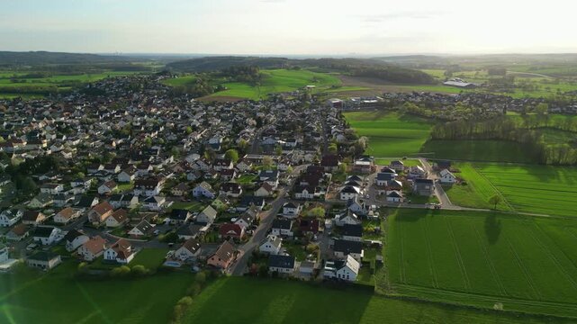 Aerial circular view from Rothenbergen a tipical small village in Grundau, Germany