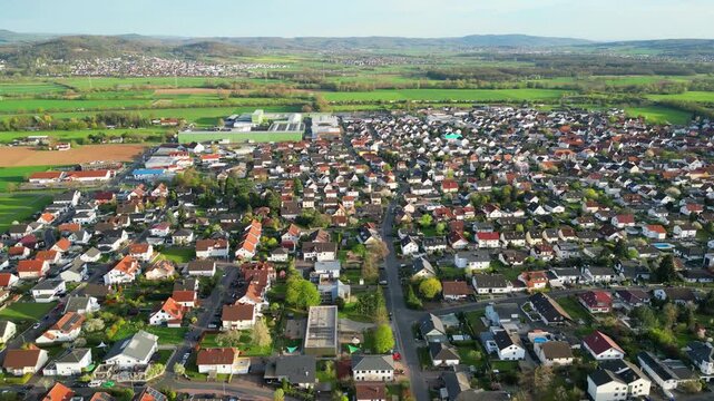 Flying over a tipical village in Rothenbergen,Grundau,Germany.