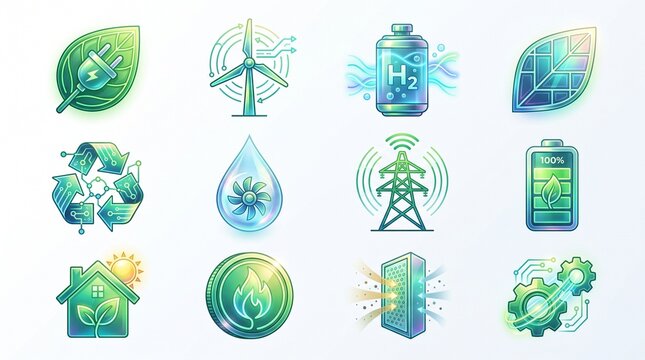 3D clean energy and green technology icon set, sustainable renewable power vector elements