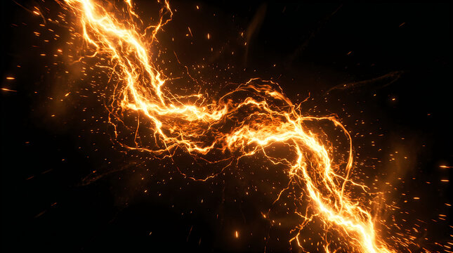 Glowing Plasma Energy Flow. Electric Lightning, Fire, Abstract Background