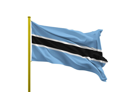 Botswana flag waving on a golden pole isolated on Transparent Background