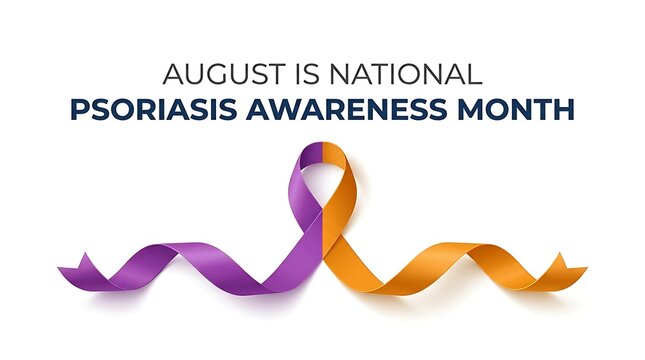 National psoriasis awareness month concept with purple and orange ribbon