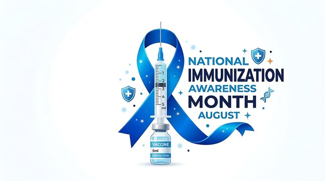 National immunization awareness month blue ribbon vaccine concept with awareness