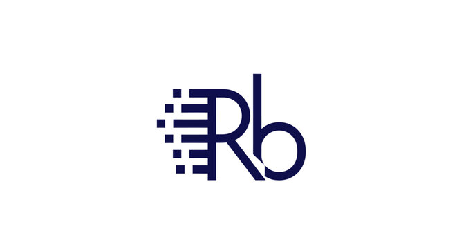 Modern digital letter Rb monogram with pixel motion effect.