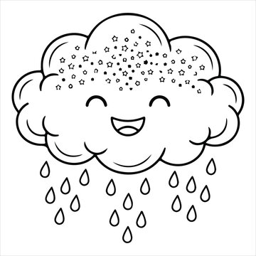 A smiling cloud with raindrops coloring books