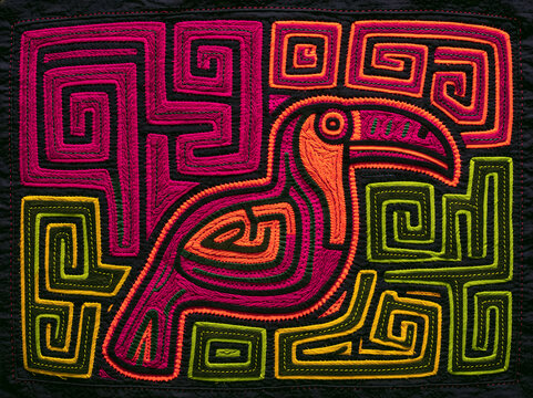 Traditional Panamanian Mola appliqu&eacute; illustration of a toucan