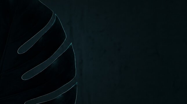 Monstera Leaf Silhouette Close Up on Black Textured Background Low 112 chars