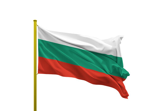 Bulgaria flag waving on a golden pole isolated on Transparent Background