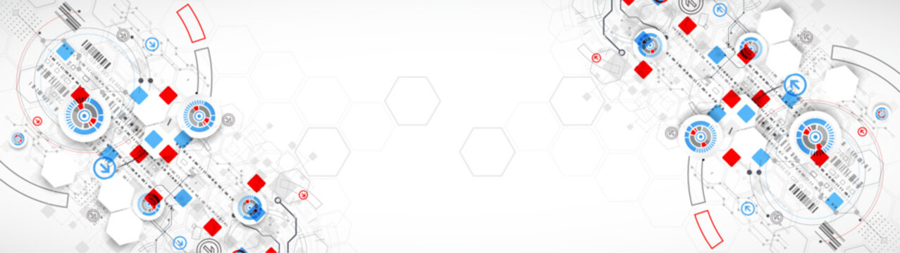 Technological background. Used technical lines and a pattern of squares with different shades of gray.