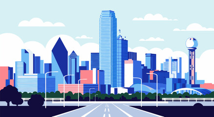 Obraz premium Modern urban city skyline vector illustration featuring a creative flat design concept of a metropolitan cityscape with architectural towers