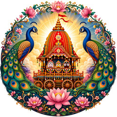 Naklejka premium Magnificent Jagannath Rath Yatra Festival Banner Template with Traditional Temple Chariot, Floral Decorations, Copy Space, Premium Editorial Vector Illustration Background