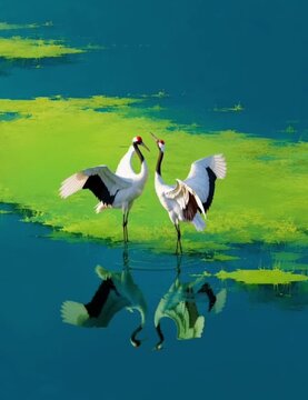 Two flamingo in the water herons love birds beautiful landscape 