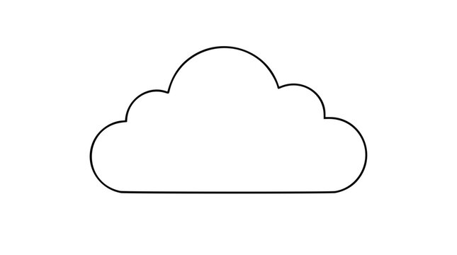 Simple fluffy cloud vector icon in clean outline style, hand-drawn weather illustration with balanced rounded curves for sky forecasts, mobile apps, websites, labels, and scalable SVG artwork
