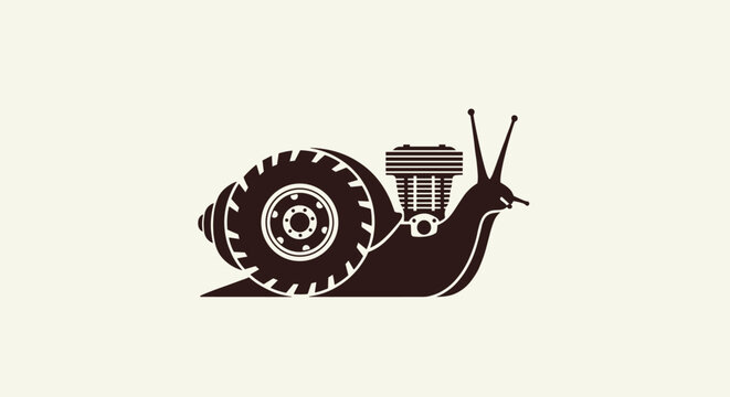Mechanical snail with engine shell on white.