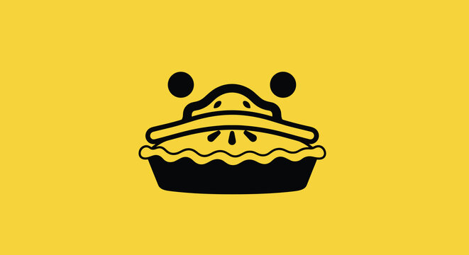 Minimalist duck face pie illustration on yellow background.