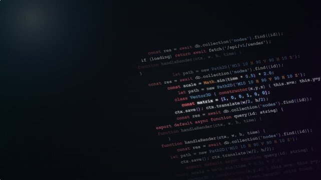 Digital code stream with colorful abstract data points flowing on dark background, technology concept, big data analysis and network security theme