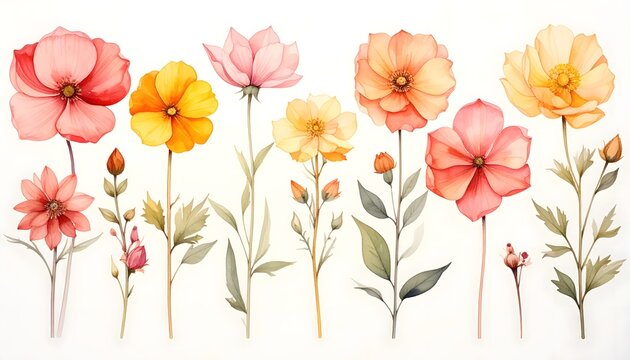 Vibrant Watercolor Flowers Array Blooming in Soft Light