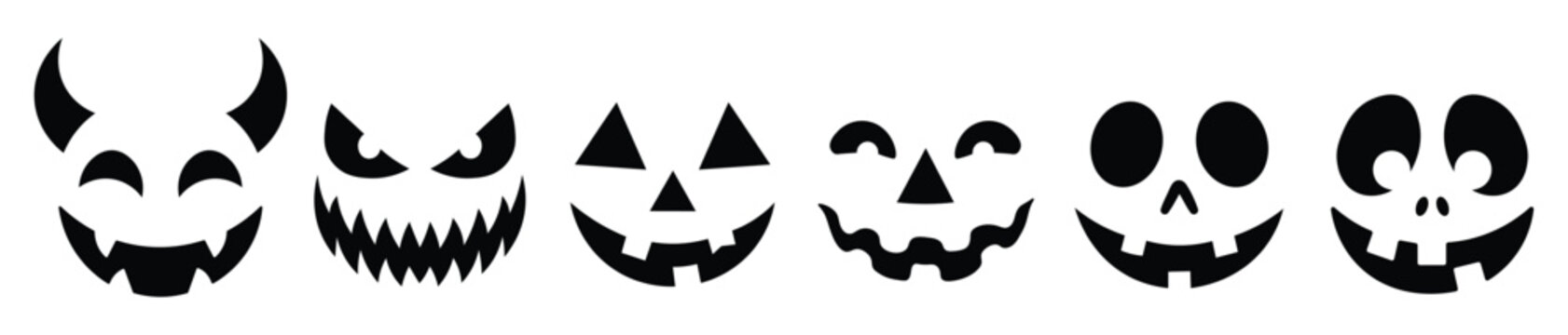 Halloween Face Icons Vector Set with Devil, Monster, Pumpkin, Ghost and Skull Expressions Isolated on White Background
