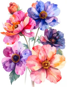 Vibrant Watercolor Poppies Bouquet in Warm Sunset Tones