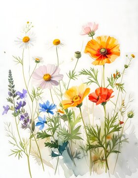Vibrant Wildflowers Blooming Tall in Natural Light