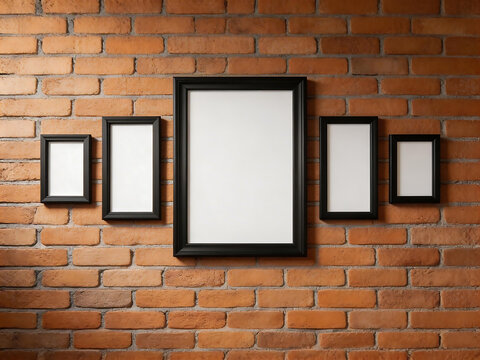 Brick wall with framed pictures